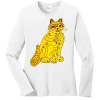 Funny Abba Yellow Cat Ladies Long Sleeve Shirt