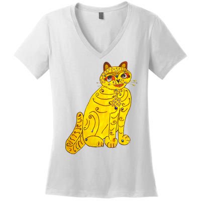 Funny Abba Yellow Cat Women's V-Neck T-Shirt