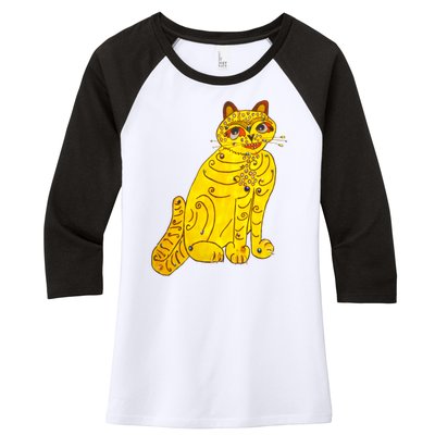 Funny Abba Yellow Cat Women's Tri-Blend 3/4-Sleeve Raglan Shirt