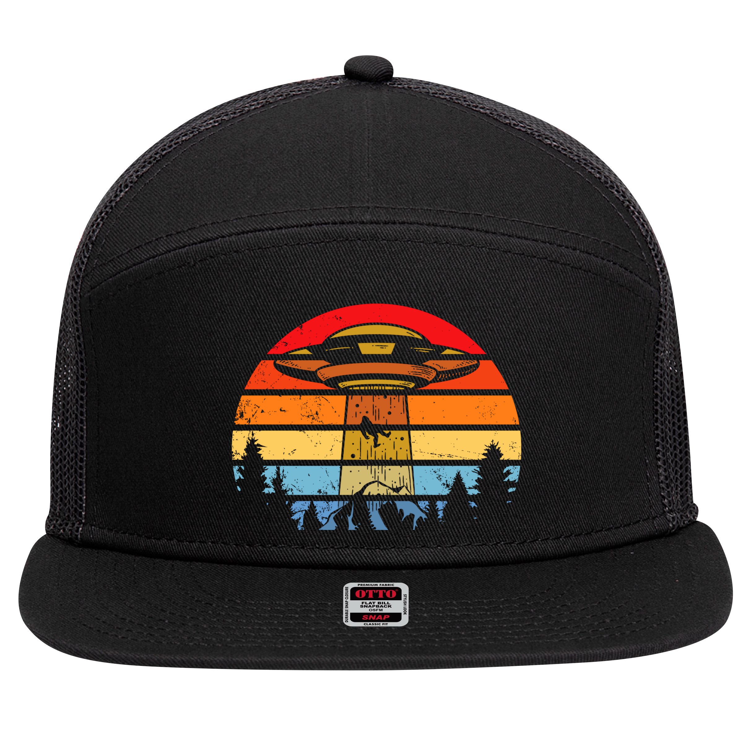 Funny Alien Yeti Bigfoot UFO Plus Size 7 Panel Mesh Trucker Snapback Hat