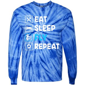 Funny Aerial Yoga Eat Sleep Fly Repeat Gift Tie-Dye Long Sleeve Shirt