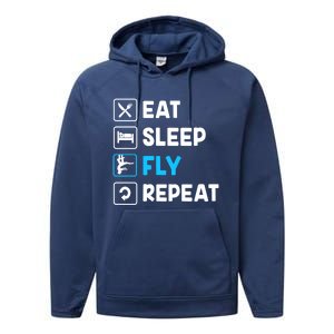 Funny Aerial Yoga Eat Sleep Fly Repeat Gift Performance Fleece Hoodie