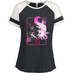 Funny Axolotl Yin Yang Plush Pets Cherry Blossom Girls Boys  Enza Ladies Jersey Colorblock Tee