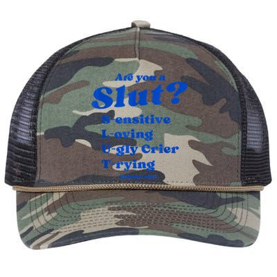 Funny Are You A Slut Sensitive Loving Trying Funny Are You A Slut Costume Retro Rope Trucker Hat Cap