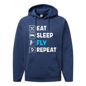 Funny Aerial Yoga Eat Sleep Fly Repeat Gift Performance Fleece Hoodie