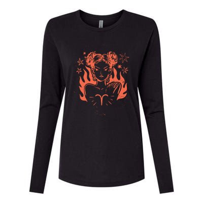 Female Aries Zodiac Womens Cotton Relaxed Long Sleeve T-Shirt