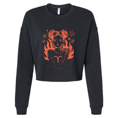 Female Aries Zodiac Cropped Pullover Crew