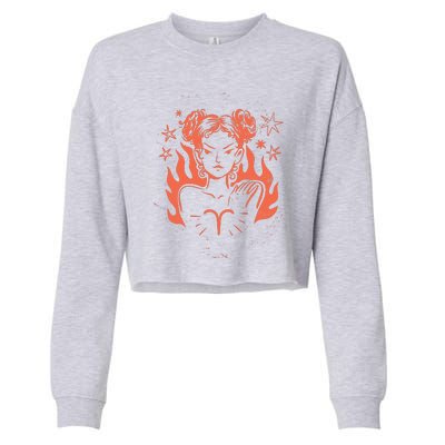 Female Aries Zodiac Cropped Pullover Crew