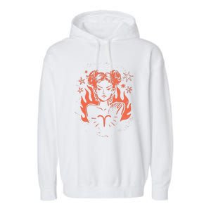 Female Aries Zodiac Garment-Dyed Fleece Hoodie