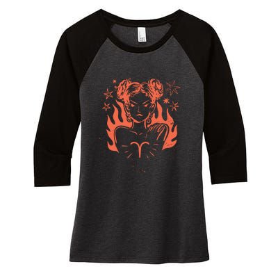 Female Aries Zodiac Women's Tri-Blend 3/4-Sleeve Raglan Shirt