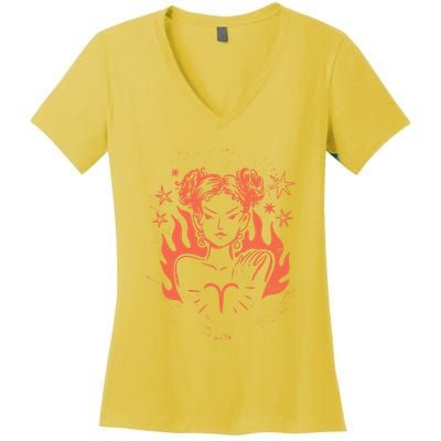 Female Aries Zodiac Women's V-Neck T-Shirt