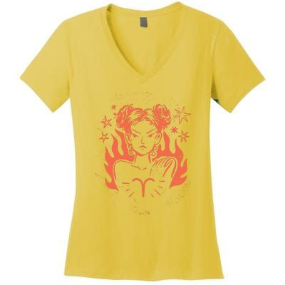 Female Aries Zodiac Women's V-Neck T-Shirt