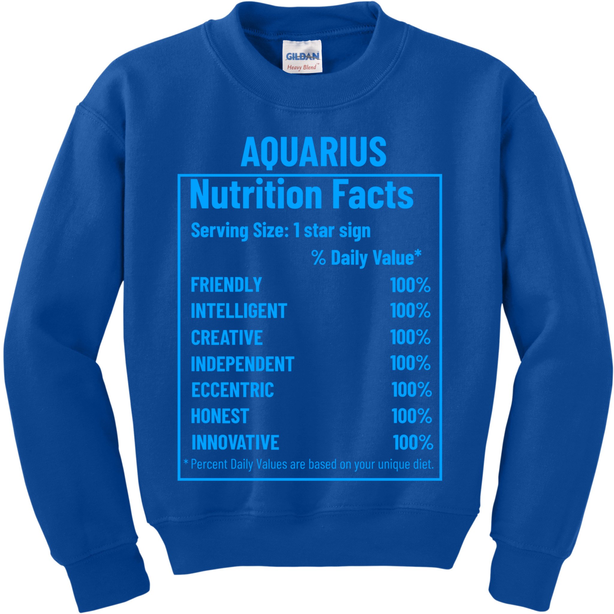 Funny Aquarius Zodiac Sign Nutrition Facts Quariuses Gift Kids Sweatshirt
