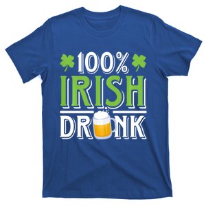 Funny Beer 100% Irish Drunk Humor Shamrock St Patrick's Day Gift T-Shirt