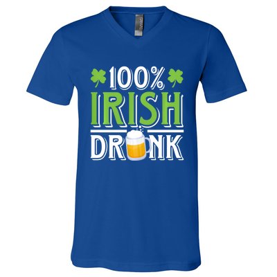 Funny Beer 100% Irish Drunk Humor Shamrock St Patrick's Day Gift V-Neck T-Shirt