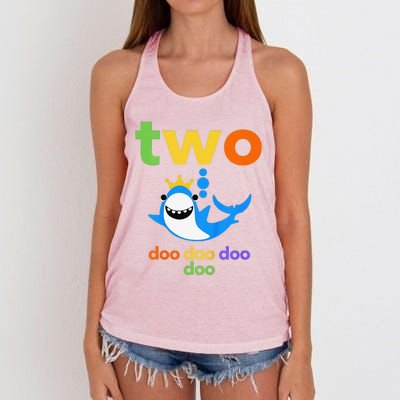 Funny Birthday 2 Year Old Two Colorful Happy Shark Women's Knotted Racerback Tank