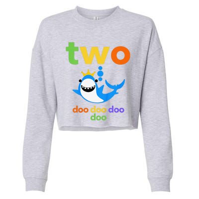 Funny Birthday 2 Year Old Two Colorful Happy Shark Cropped Pullover Crew