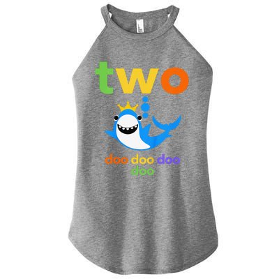 Funny Birthday 2 Year Old Two Colorful Happy Shark Women’s Perfect Tri Rocker Tank