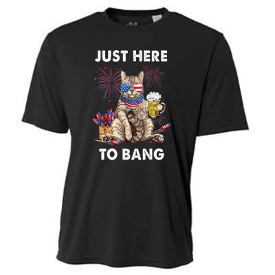 Funny Beer 4th Of July Cat Lover Just Here To Bang Usa Flag Gift Cooling Performance Crew T-Shirt