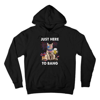 Funny Beer 4th Of July Cat Lover Just Here To Bang Usa Flag Gift Hoodie