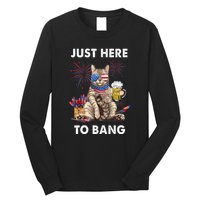 Funny Beer 4th Of July Cat Lover Just Here To Bang Usa Flag Gift Long Sleeve Shirt