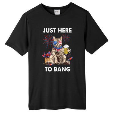 Funny Beer 4th Of July Cat Lover Just Here To Bang Usa Flag Gift Tall Fusion ChromaSoft Performance T-Shirt