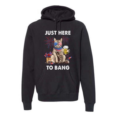 Funny Beer 4th Of July Cat Lover Just Here To Bang Usa Flag Gift Premium Hoodie