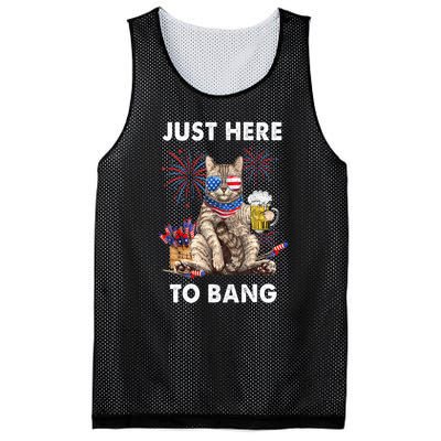 Funny Beer 4th Of July Cat Lover Just Here To Bang Usa Flag Gift Mesh Reversible Basketball Jersey Tank