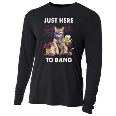 Funny Beer 4th Of July Cat Lover Just Here To Bang Usa Flag Gift Cooling Performance Long Sleeve Crew