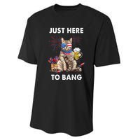 Funny Beer 4th Of July Cat Lover Just Here To Bang Usa Flag Gift Performance Sprint T-Shirt