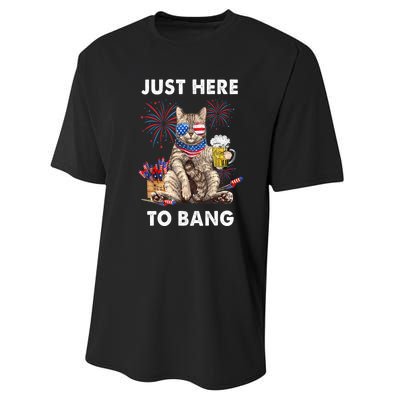 Funny Beer 4th Of July Cat Lover Just Here To Bang Usa Flag Gift Performance Sprint T-Shirt