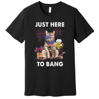 Funny Beer 4th Of July Cat Lover Just Here To Bang Usa Flag Gift Premium T-Shirt