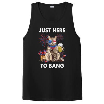 Funny Beer 4th Of July Cat Lover Just Here To Bang Usa Flag Gift PosiCharge Competitor Tank