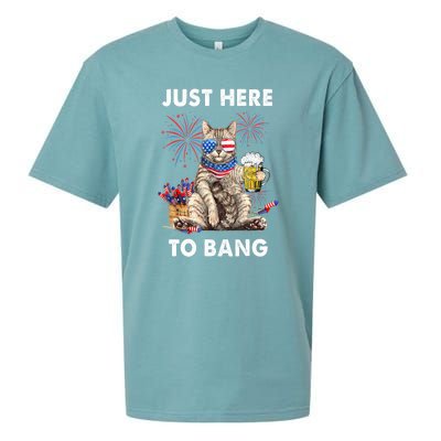 Funny Beer 4th Of July Cat Lover Just Here To Bang Usa Flag Gift Sueded Cloud Jersey T-Shirt