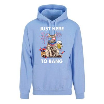 Funny Beer 4th Of July Cat Lover Just Here To Bang Usa Flag Gift Unisex Surf Hoodie