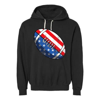 Football Ball 4th Of July Boy American Flag Garment-Dyed Fleece Hoodie