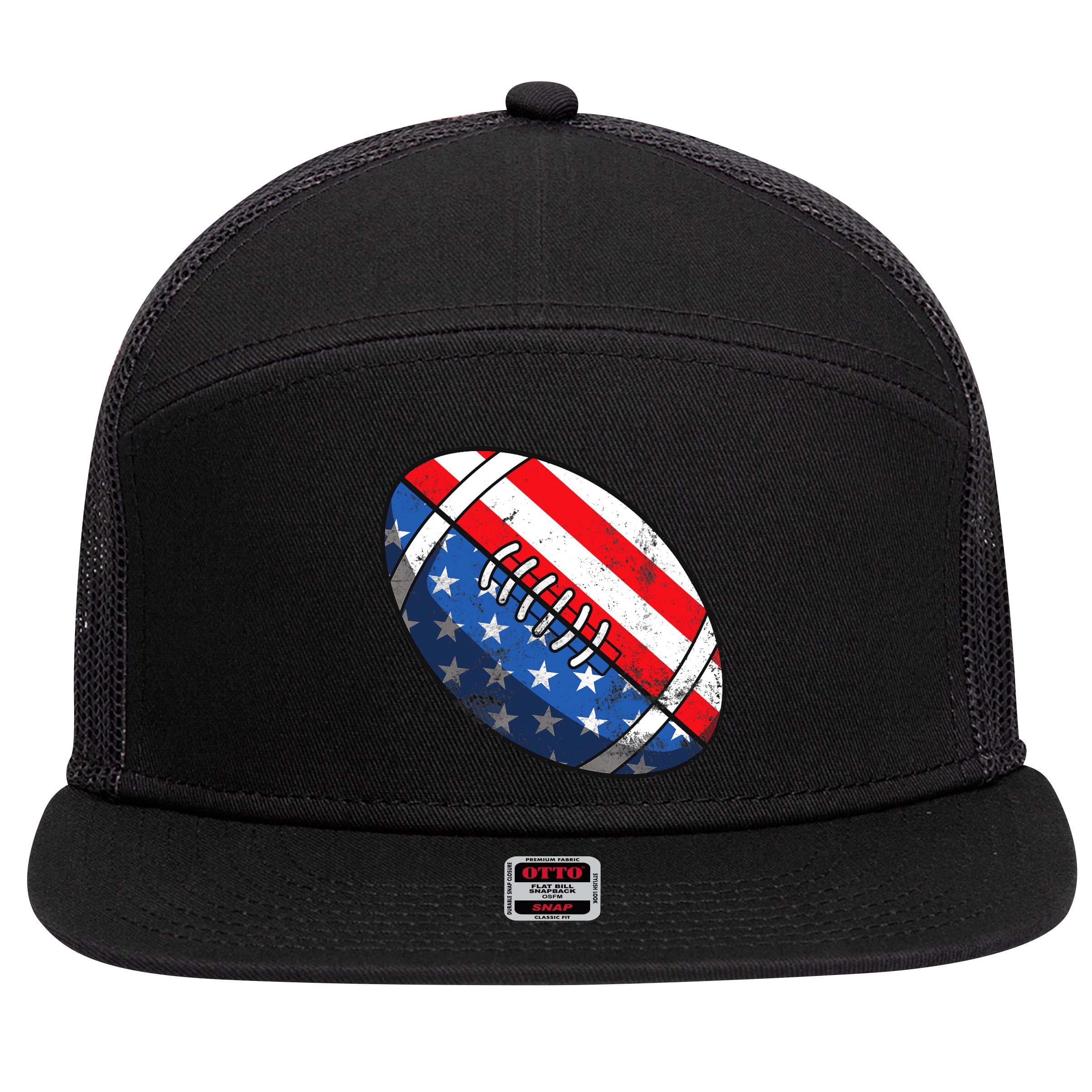 Football Ball 4th Of July Boy American Flag 7 Panel Mesh Trucker Snapback Hat