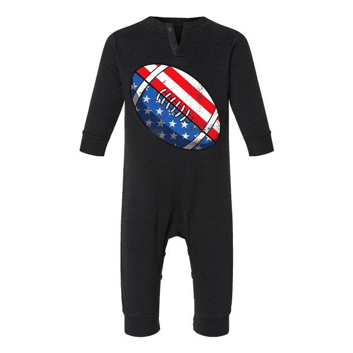 Football Ball 4th Of July Boy American Flag Infant Fleece One Piece