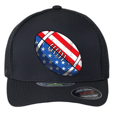 Football Ball 4th Of July Boy American Flag Flexfit Unipanel Trucker Cap
