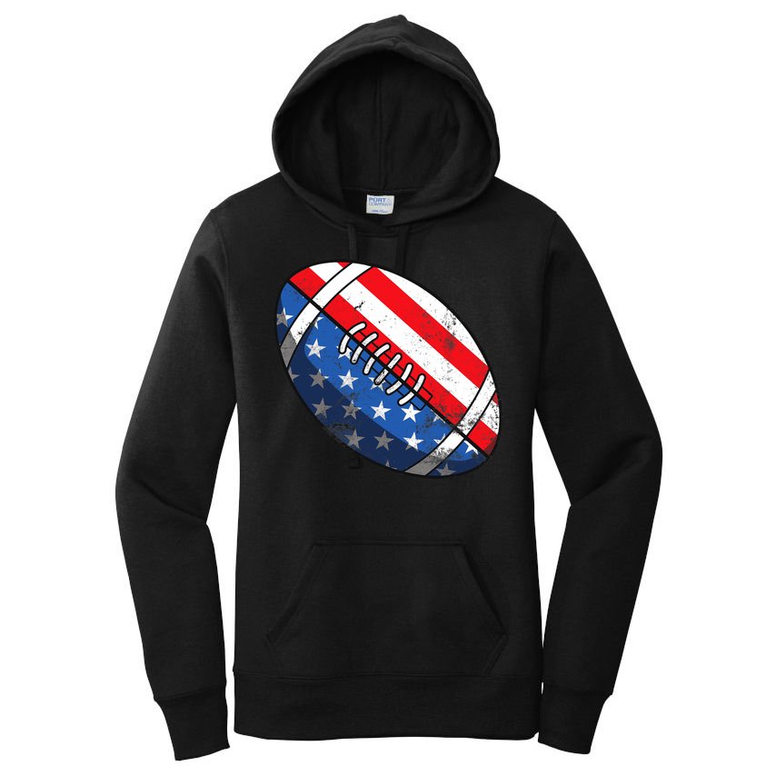 Football Ball 4th Of July Boy American Flag Women's Pullover Hoodie