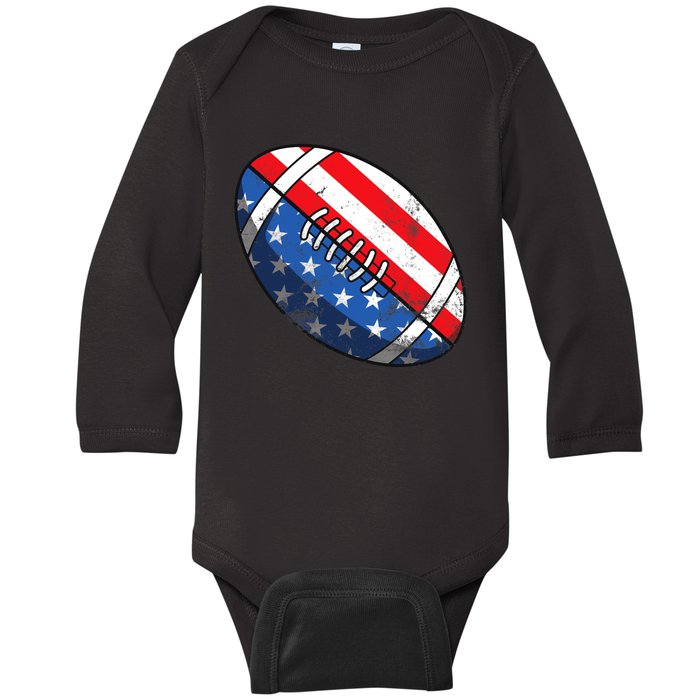 Football Ball 4th Of July Boy American Flag Baby Long Sleeve Bodysuit