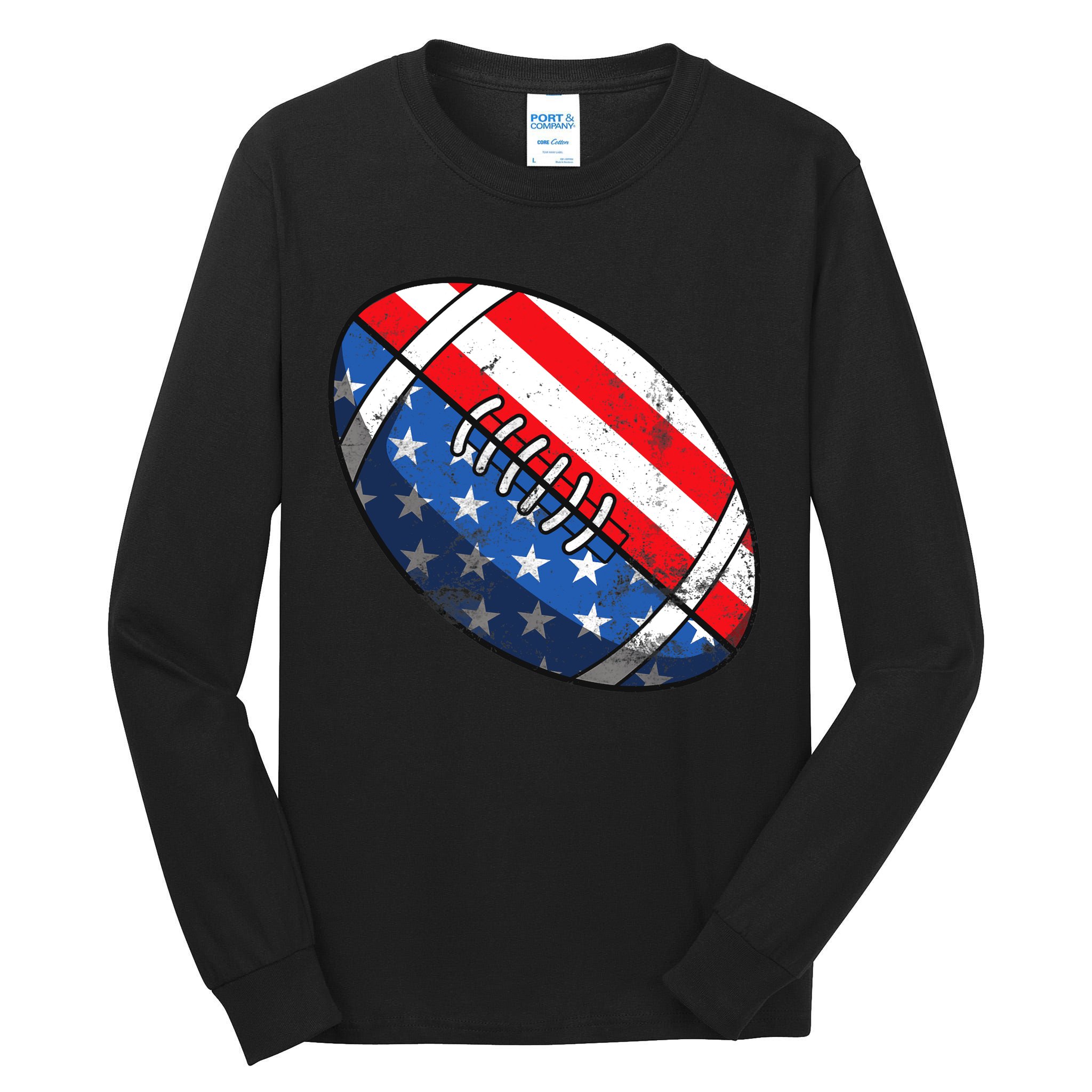 Football Ball 4th Of July Boy American Flag Tall Long Sleeve T-Shirt