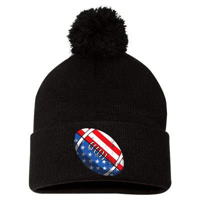 Football Ball 4th Of July Boy American Flag Pom Pom 12in Knit Beanie