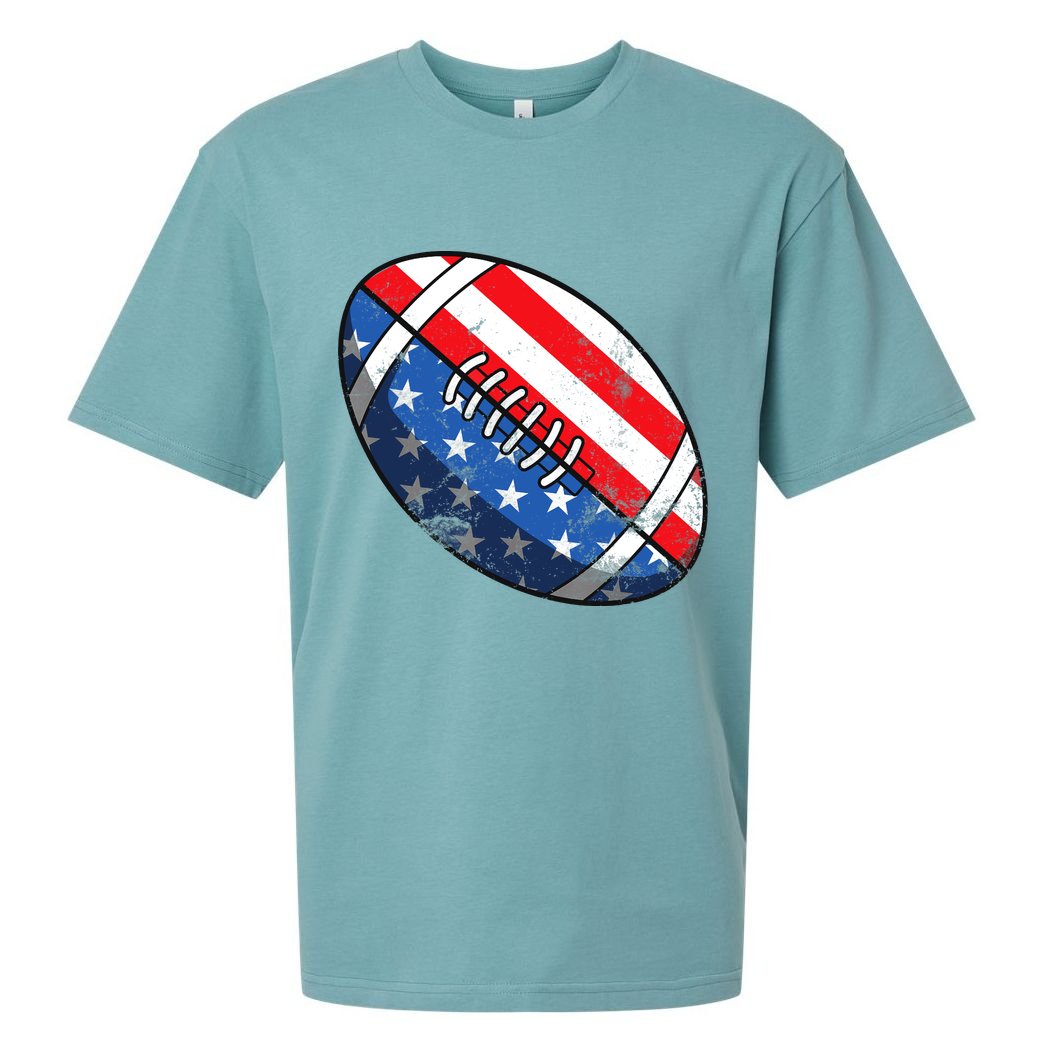 Football Ball 4th Of July Boy American Flag Sueded Cloud Jersey T-Shirt