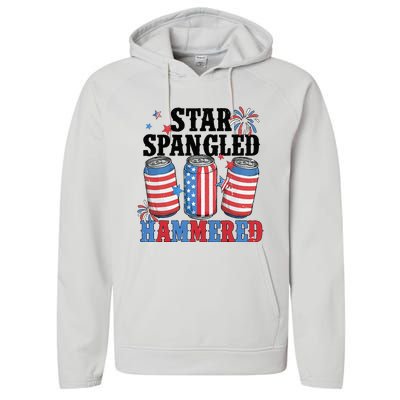 Funny Beer 4th Of July Tee Getting Star Spangled Hammered Performance Fleece Hoodie