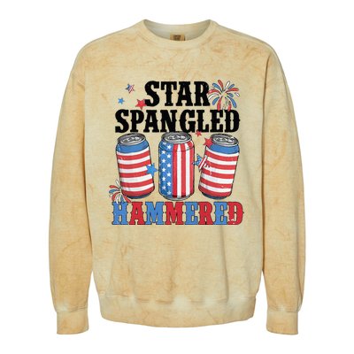 Funny Beer 4th Of July Tee Getting Star Spangled Hammered Colorblast Crewneck Sweatshirt