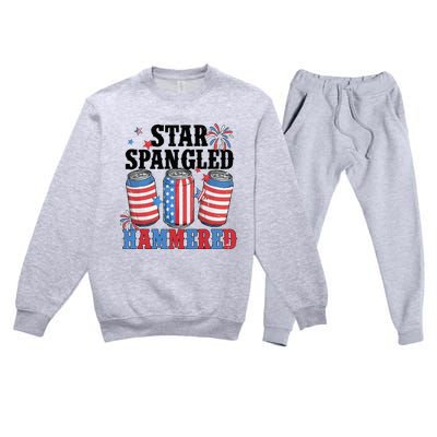 Funny Beer 4th Of July Tee Getting Star Spangled Hammered Premium Crewneck Sweatsuit Set