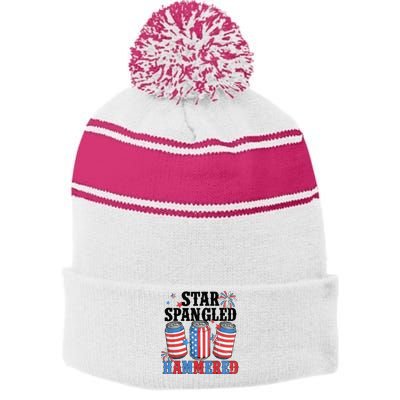 Funny Beer 4th Of July Tee Getting Star Spangled Hammered Stripe Pom Pom Beanie