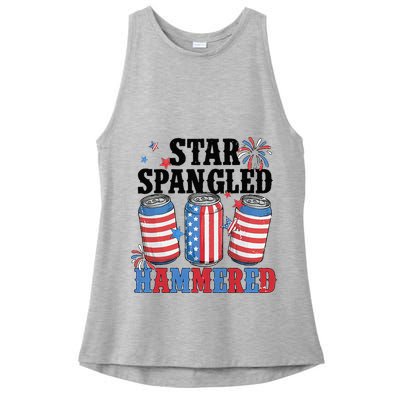 Funny Beer 4th Of July Tee Getting Star Spangled Hammered Ladies PosiCharge Tri-Blend Wicking Tank