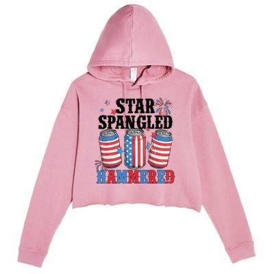 Funny Beer 4th Of July Tee Getting Star Spangled Hammered Crop Fleece Hoodie